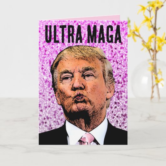 ULTRA MAGA TRUMP GLITTER BIRTHDAY KISS-KAARTEN KAART (Gele Bloem)