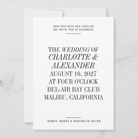 Ultra Minimaal Stijl Zwart Witte Trouw Kaart (Voorkant)