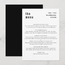 Ultra minimaal stijlvol zwart wit bruiloft diner menu