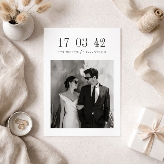 Ultra Minimal Black and White Photo Wedding Save The Date