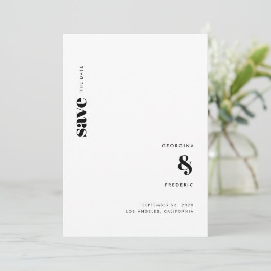 Ultra Minimal Black White Typography Wedding Save The Date (Staand voorkant)