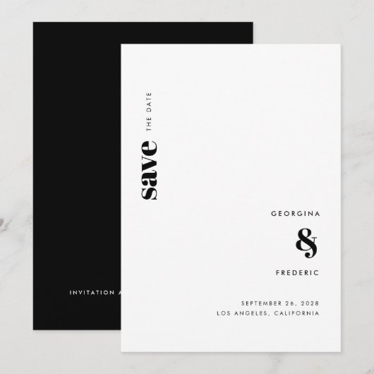 Ultra Minimal Black White Typography Wedding Save The Date (Voorkant / Achterkant)