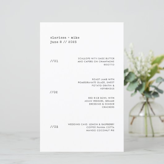 Ultra-minimal menu voor restaurantweddenschappen o (Staand voorkant)