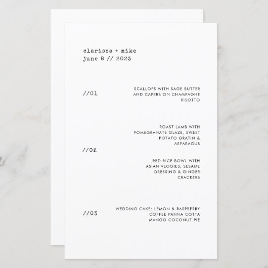 Ultra-minimal menu voor restaurantweddenschappen o (Voorkant / Achterkant)