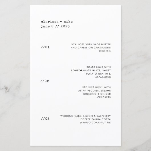 Ultra-minimal menu voor restaurantweddenschappen o (Voorkant)