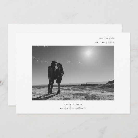 Ultra Minimal Modern Typography Photo Wedding Save The Date (Voorkant / Achterkant)