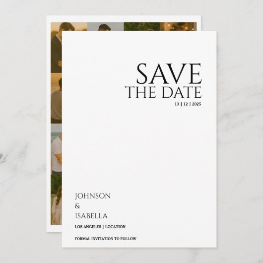 Ultra minimal text photo collection save the date kaart (Voorkant / Achterkant)