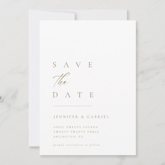 Ultra-Minimale Gold-typografie Bespaar de datum | Kaart (Voorkant)