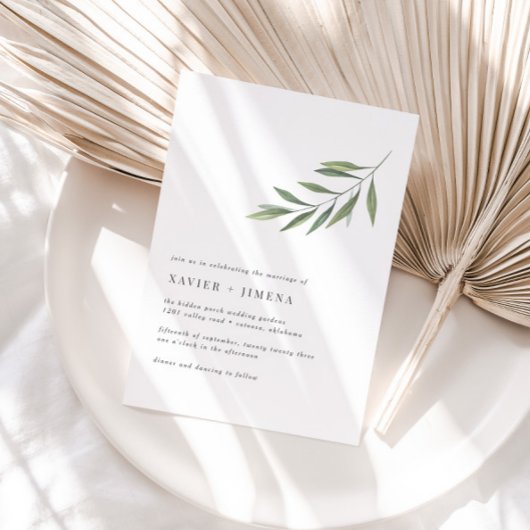 Ultra-minimale moderne olijftak bruiloft kaart