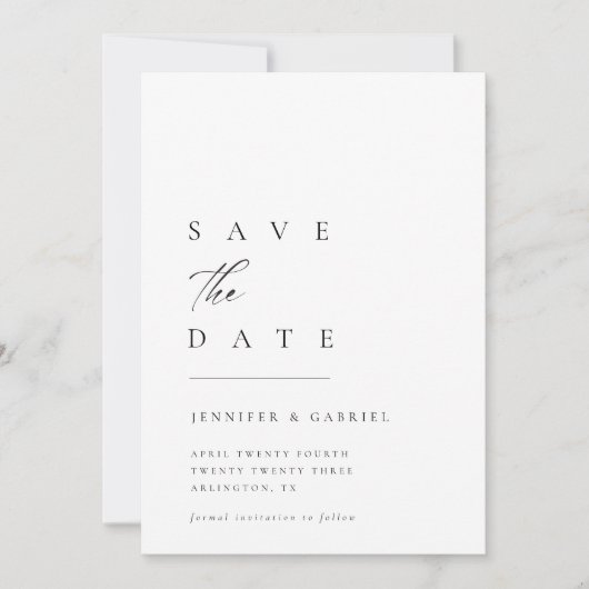 Ultra-minimale typografie Save the Date | Kaart (Voorkant)