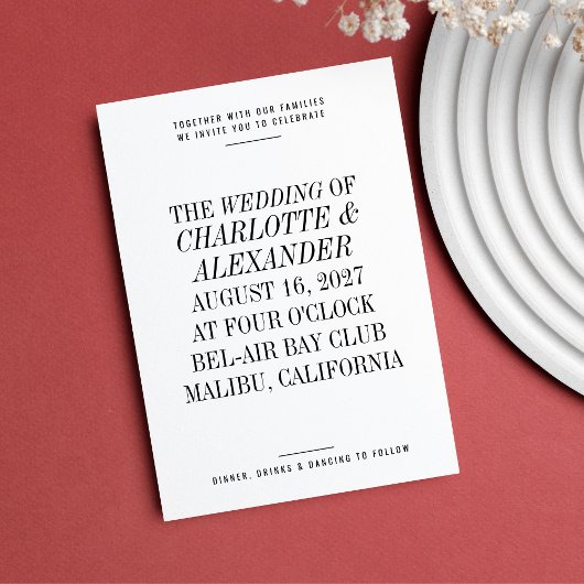 Ultra Minimale Typografie Zwart Wit Bruiloft Kaart