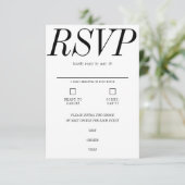 Ultra Minimale Typografie Zwart Wit Bruiloft RSVP Kaartje (Staand voorkant)