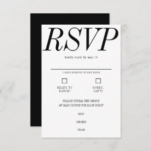 Ultra Minimale Typografie Zwart Wit Bruiloft RSVP Kaartje