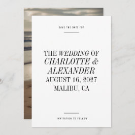 Ultra minimale typografie zwart wit foto bruiloft save the date