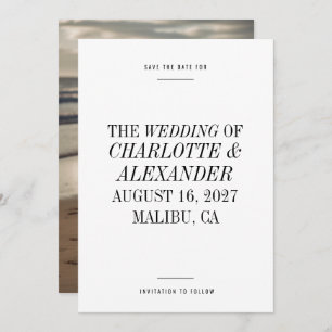 Ultra minimale typografie zwart wit foto bruiloft save the date