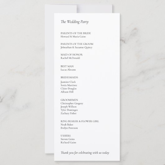 Ultra minimalistisch zwart-wit huwelijksprogramma (Achterkant)