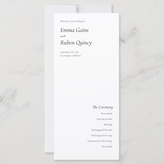 Ultra minimalistisch zwart-wit huwelijksprogramma (Voorkant)