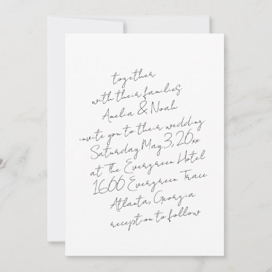 Ultra minimalistische hand geschreven bruiloft uit kaart (Voorkant)