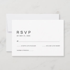 Ultra-minimalistische schone witte trouw-RSVP RSVP Kaartje