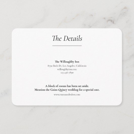 Ultra minimalistische zwart-wit bruiloft informatiekaartje (Voorkant)