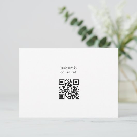 Ultra minimalistische zwart-wit bruiloft RSVP Kaar (Staand voorkant)