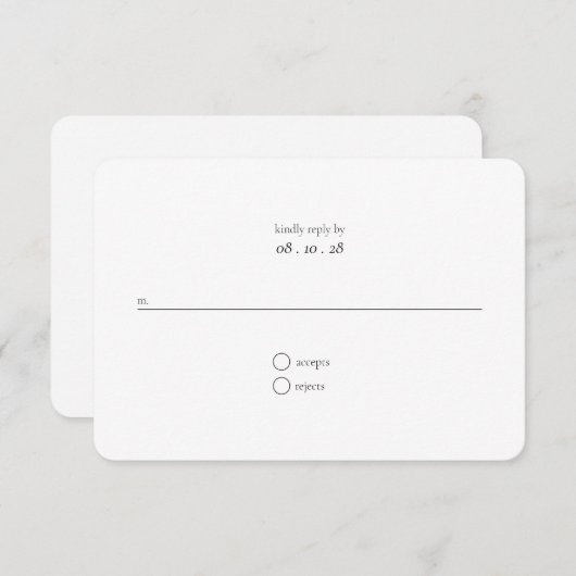 Ultra minimalistische zwart-wit bruiloft RSVP Kaar (Voorkant / Achterkant)