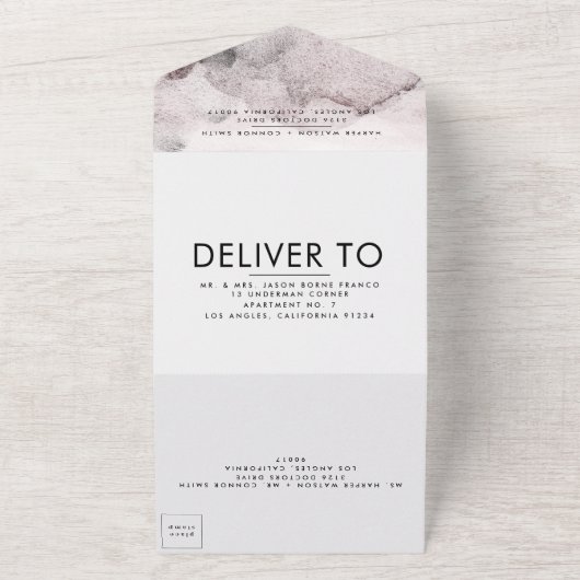 Ultra Modern Black Ink Waterverf Wedding All In One Uitnodiging (Buitenkant)