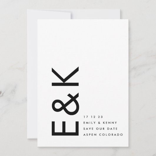 Ultra Modern Black & White niet-fotoMonogram Save The Date (Voorkant)