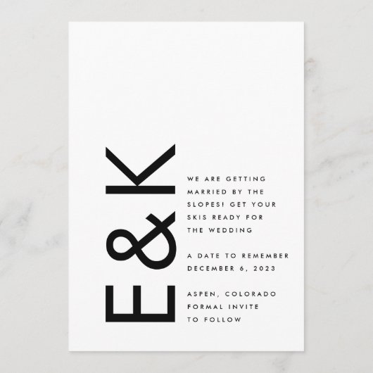 Ultra Modern Black & White niet-fotoMonogram Save The Date (Achterkant)