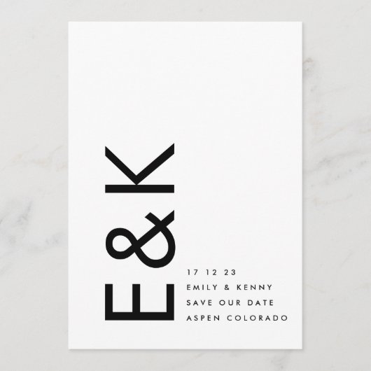 Ultra Modern Black & White niet-fotoMonogram Save The Date (Voorkant)
