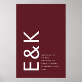 Ultra Modern Bold Big Monogram Burgundy Maroon Poster (Voorkant)