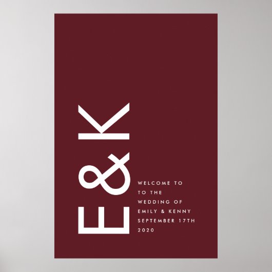 Ultra Modern Bold Big Monogram Burgundy Maroon Poster (Voorkant)