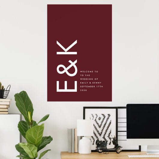 Ultra Modern Bold Big Monogram Burgundy Maroon Poster (Thuiskantoor)