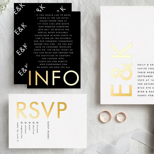 Ultra Modern Bold Big Monogram Gold TWO RSVP Folie Uitnodiging
