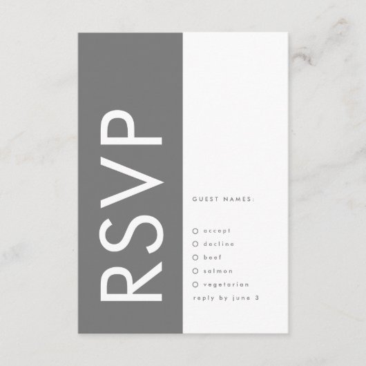 Ultra Modern Bold Big Monogram Gray Weddenschap RSVP Kaartje (Voorkant)