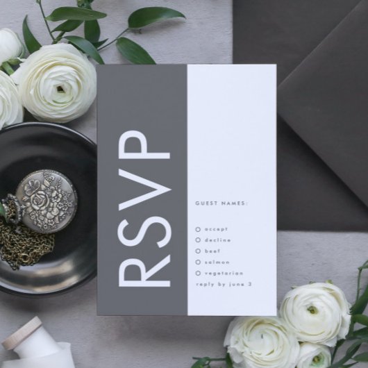 Ultra Modern Bold Big Monogram Gray Weddenschap RSVP Kaartje