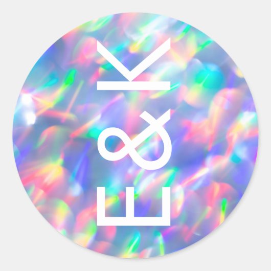 Ultra Modern Bold Big Monogram Iridescent Weddensc Ronde Sticker (Voorkant)