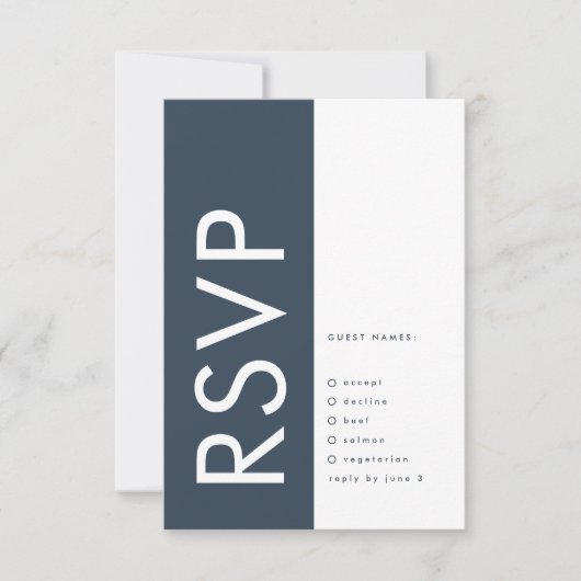 Ultra Modern Bold Big Monogram Navy Blue Wedding RSVP Kaartje (Voorkant)