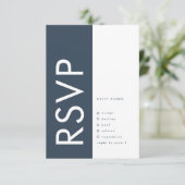 Ultra Modern Bold Big Monogram Navy Blue Wedding RSVP Kaartje (Staand voorkant)