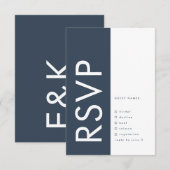 Ultra Modern Bold Big Monogram Navy Blue Wedding RSVP Kaartje (Voorkant / Achterkant)