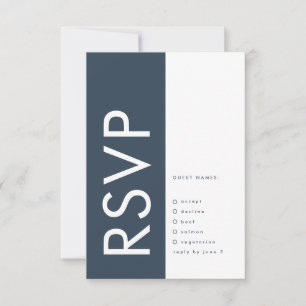 Ultra Modern Bold Big Monogram Navy Blue Wedding RSVP Kaartje
