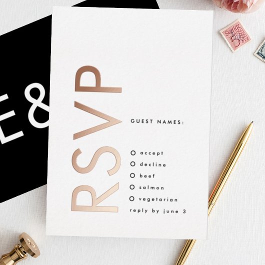 Ultra Modern Bold Big Monogram ROOS Gold TWO RSVP Folie Uitnodiging