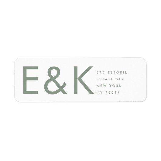 Ultra Modern Bold Big Monogram Sage Green Wedding Etiket (Voorkant)