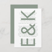 Ultra Modern Bold Big Monogram Sage Green Wedding Informatiekaartje (Voorkant / Achterkant)