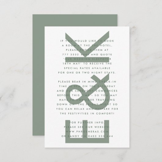 Ultra Modern Bold Big Monogram Sage Green Wedding Informatiekaartje (Voorkant / Achterkant)
