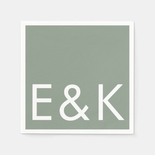 Ultra Modern Bold Big Monogram Simple Sage Green Servet (Voorkant)