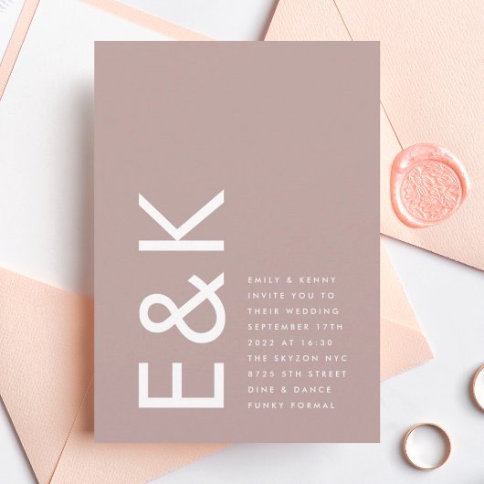 Ultra Modern Bold Big Monogram Taupe Wedding Kaart