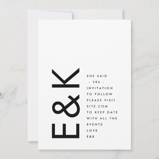 Ultra Modern Bold Big White Monogram Save The Date (Achterkant)