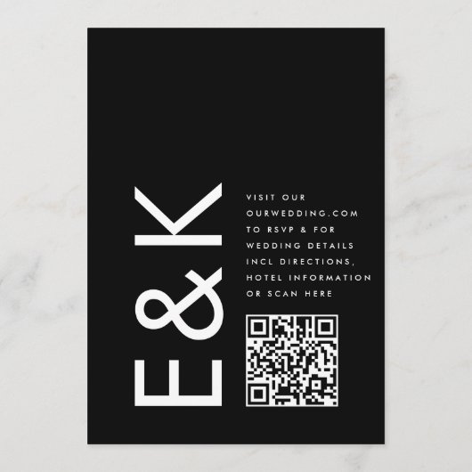 Ultra Modern Bold Monogram QR CODE RSVP Weddenscha Kaart (Achterkant)