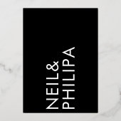 Ultra Modern Bold Monogram Weddenschap GOLD DANCE Folie Uitnodiging (Achterkant)